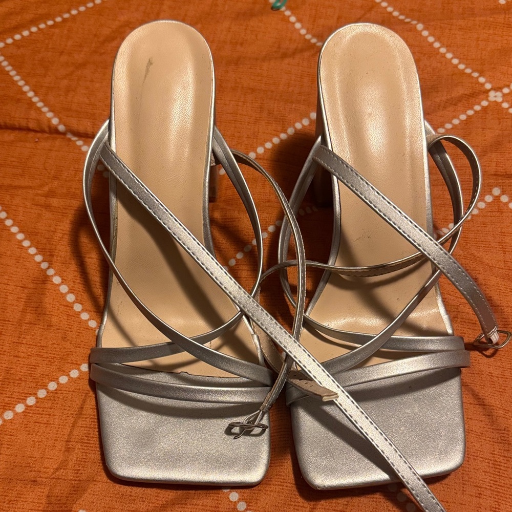 SHEIN Silver Strappy Heels